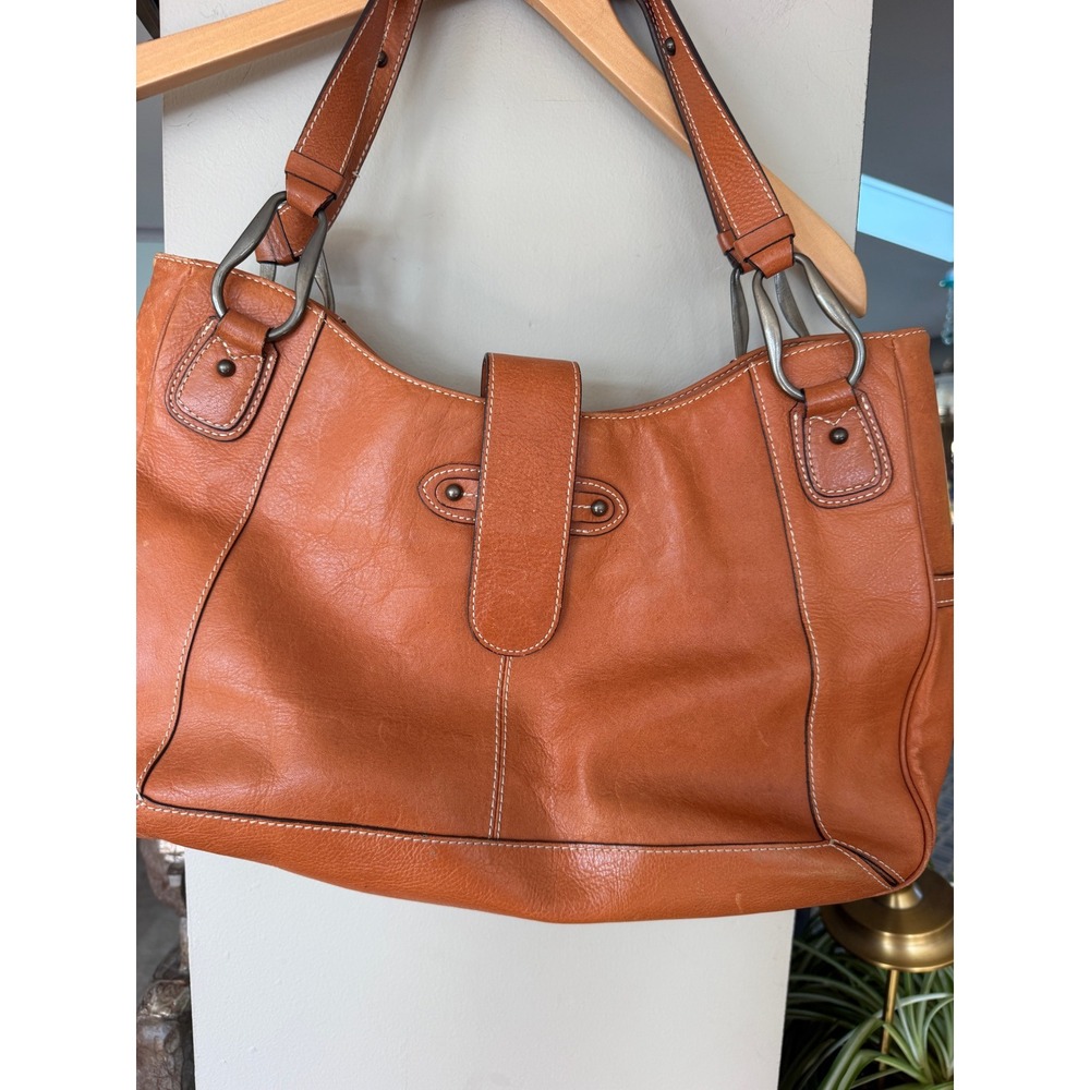 Franklin Covey Leather Shoulder Bag Women Large Brown Good Tote Boho Academia